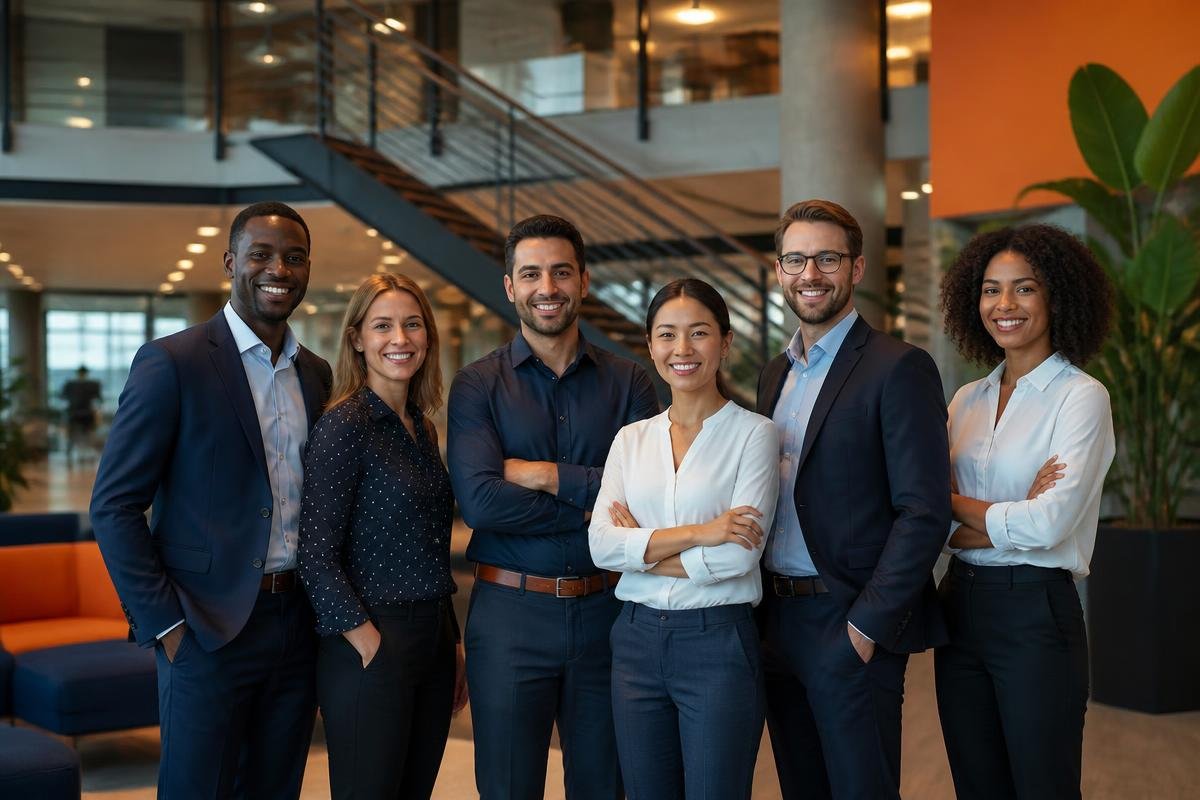 Diverse professional team working together in an office